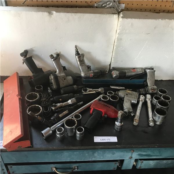 Asst Pneumatic Tools incl Snap-on-Tools Impact Gun, Sockets, Torch Wrenches, Grinders, Angle Grinder