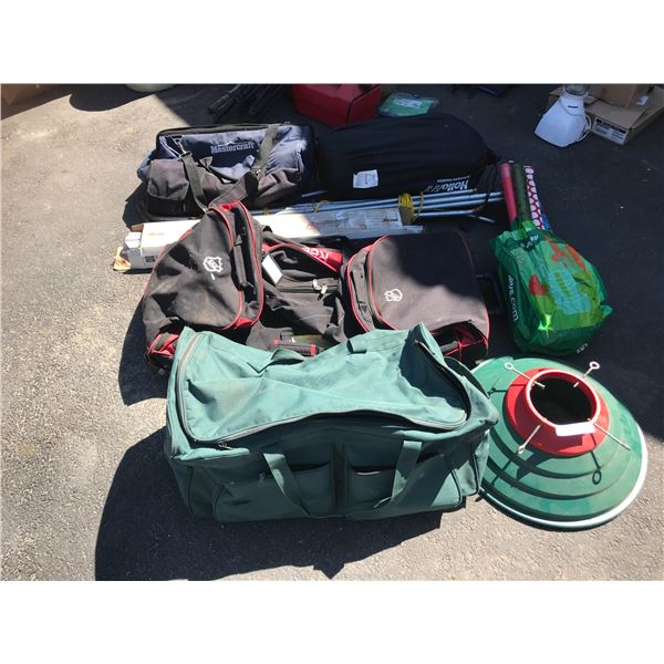 Christmas Paper, Christmas Tree Base Holder, Asst Duffle Bags, Motorcycle Tent w Frame