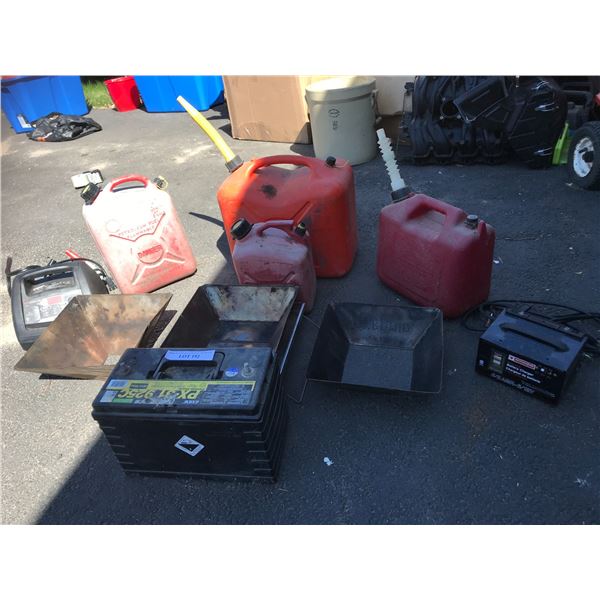 Deep Cycle Boat Battery, 2 Trickle Charges, 4 Jerry Cans, 3 Collapsible BBQ Trays