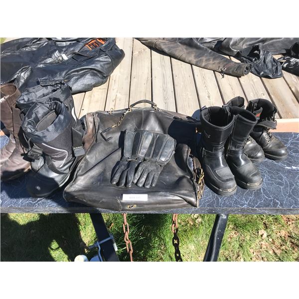 Leather Motorcycle Gloves, Snowmobile Boots, 8" & 12" Motorcycle Boots, Fold able Leather Garment Ba