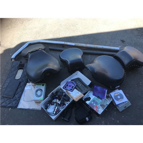 Chrome Studded Black Leather Saddle Seats, Motorcycle Security Systems, Chrome Exhaust Pipe