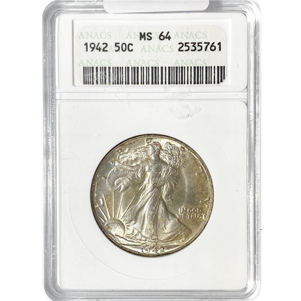 1942 Walking Liberty Half Dollar ANACS MS64