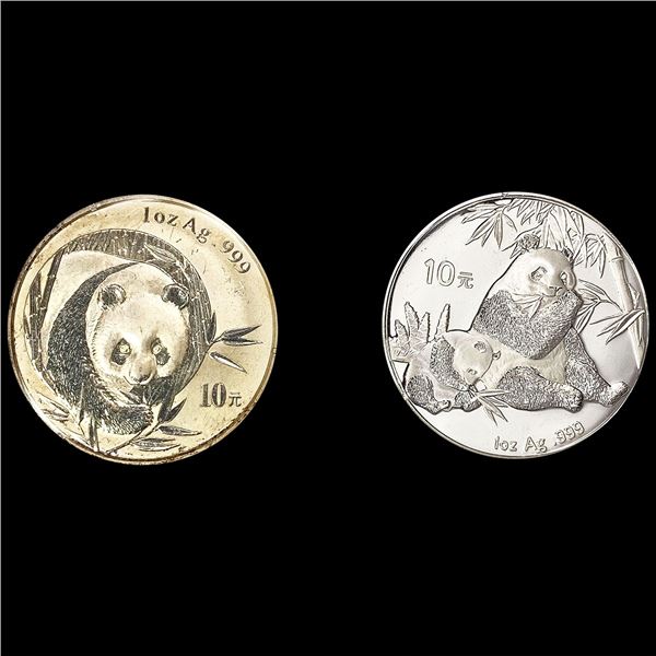 (2) China 1oz Silver 10 Yuan (2003, 2007) GEM PRO