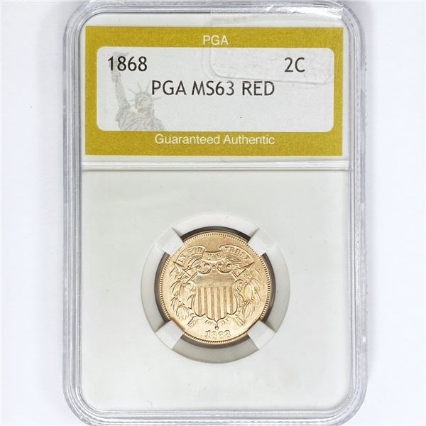 1868 Two Cent Piece PGA MS63 RED