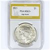1921 Silver Peace Dollar PGA MS63+ High Relief