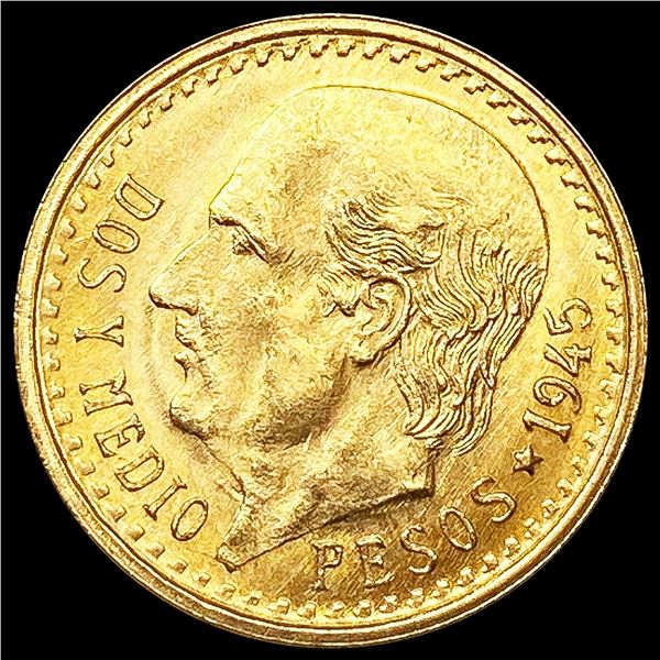 1945 Mexico .0603oz Gold 2 1/2 Pesos CHOICE BU