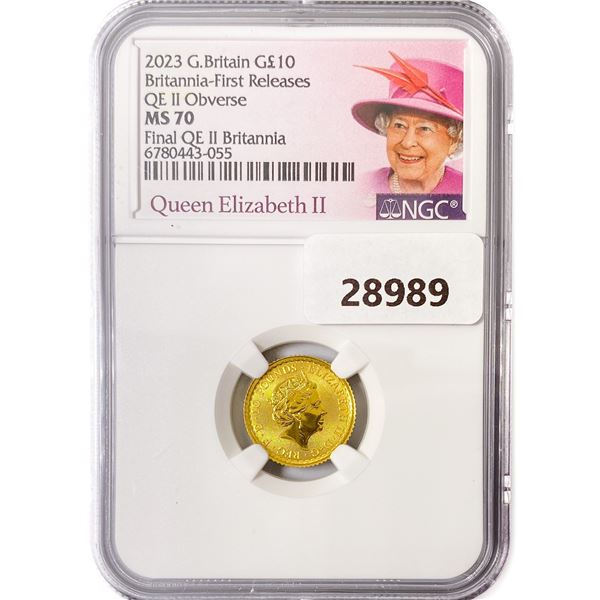 2023 1/10oz GB Gold Â£10 NGC MS70 Q. Elizabeth II