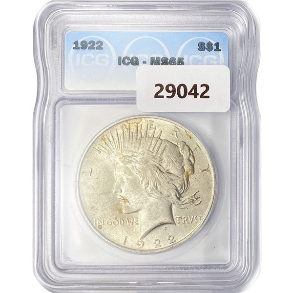 1922 Silver Peace Dollar ICG MS65