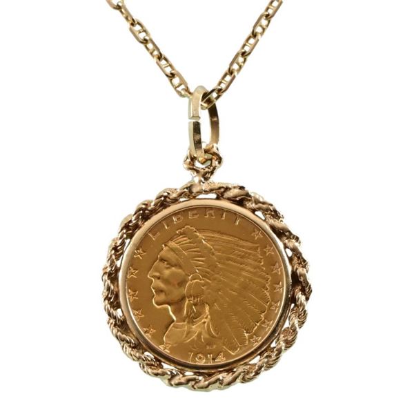 1914 $2.50 Indian Head Gold Coin Pendent