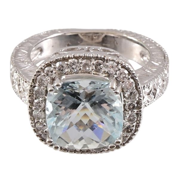 14kt White Gold Diamond & Aquamrine Ring