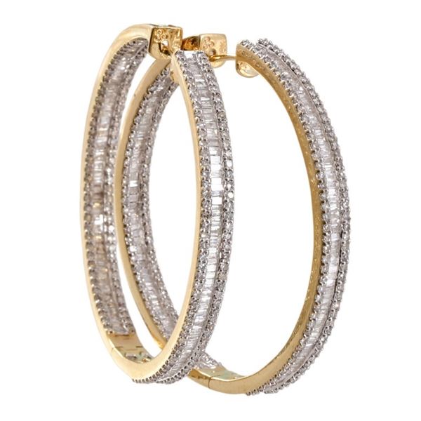 18kt White & Yellow Gold Diamond Hoop Earrings