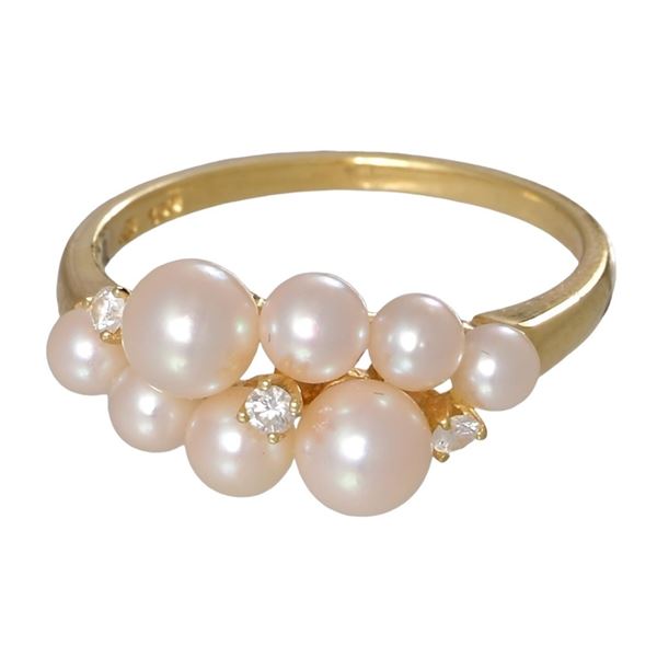 18 K Gold Mikimoto Diamond & Pearl Ring