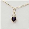 Image 1 : Natural Amethyst Heart Pendant w/Chain-Unused