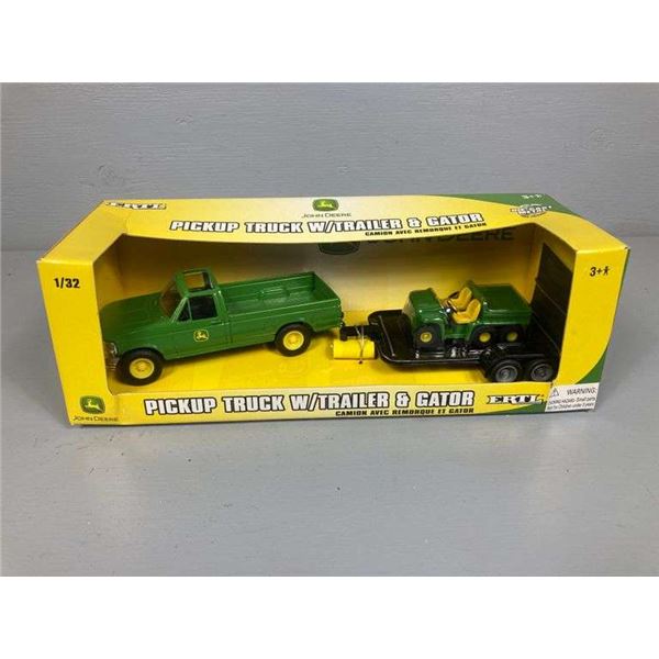 John Deere Diecast Metal Pickup Truck w/Trailer & Gator-Original Box