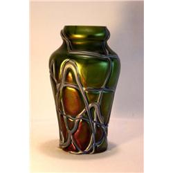 Heavilly threaded Loetz Vase