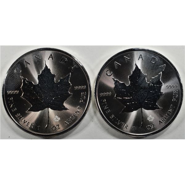 (2) 1 OZ CANADIAN MAPLE LEAFS .9999 SILVER ROUNDS