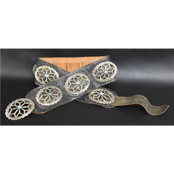 NAVAJO INDIAN SILVER CONCHO BELT