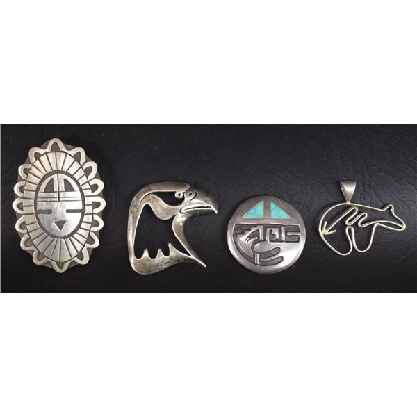 GROUP OF STERLING SILVER PENDANTS AND PIN