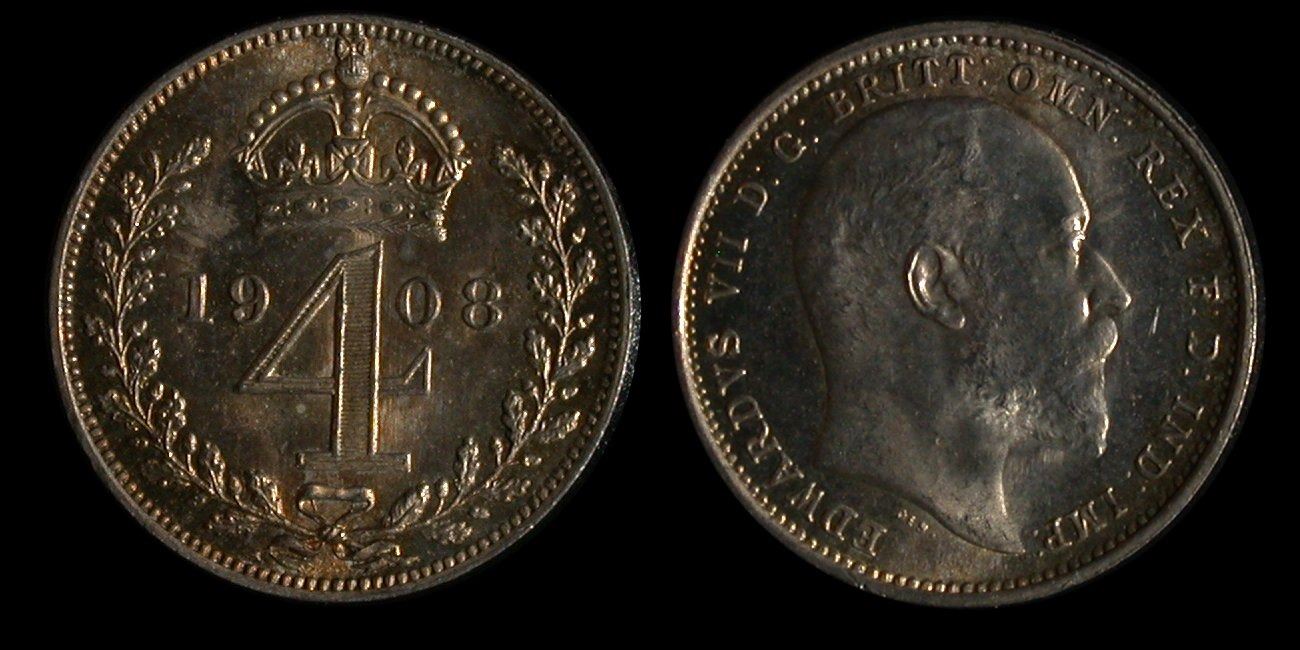 1908 Coin Set Great Britain 1908 Maundy Set of 4 coins, Edward VII