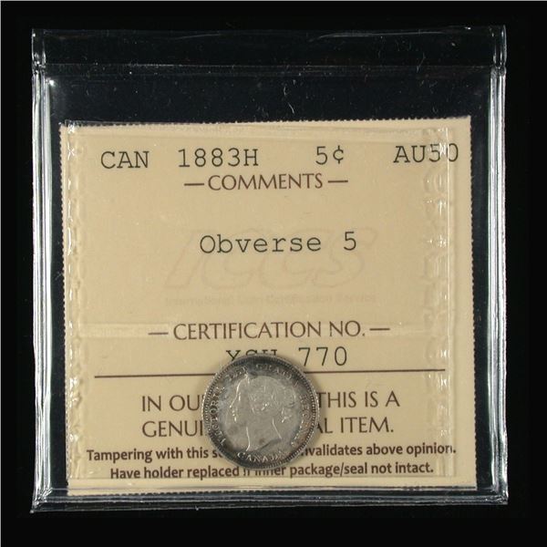 1883H Five Cents, ICCS AU-50