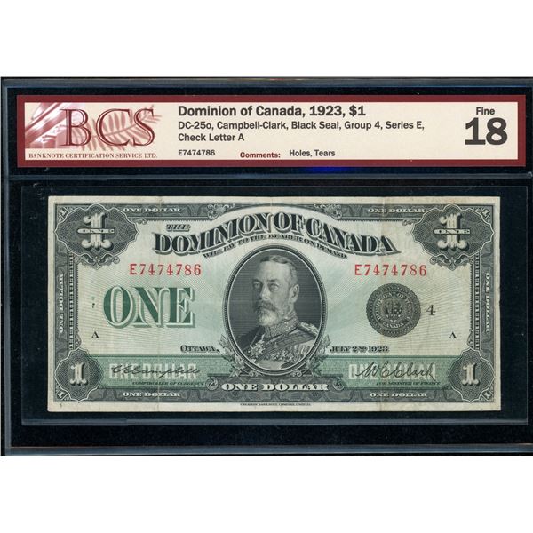 Dominion of Canada $1, 1923 Black Seal