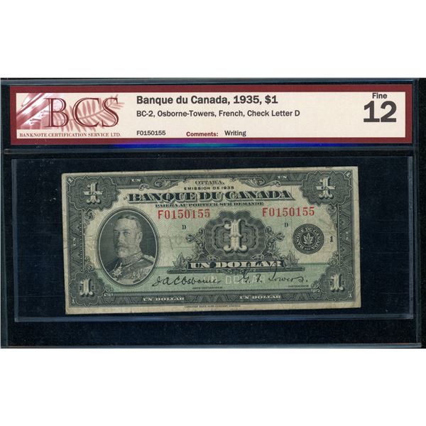Bank of Canada $1, 1935 French