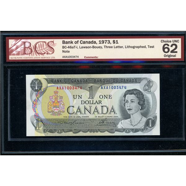 Bank of Canada $1 1973, AXA Test Note