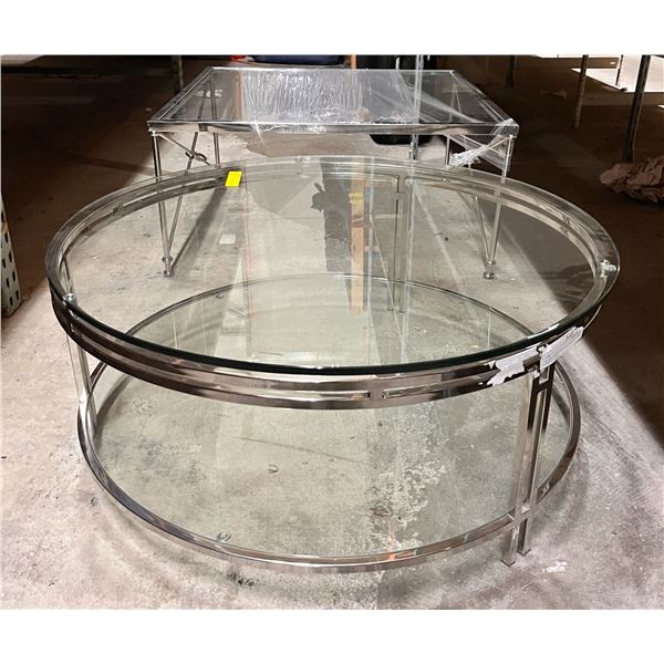 2 glass-top coffee tables