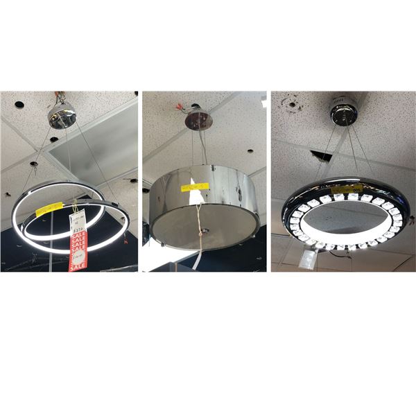 Group of 3 assorted decorative contemporary ceiling lights - bidder responsible for removal