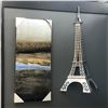 Image 1 : Group of 2 decorative wall hangings - includes metal Eiffel Tower & painting on canvas