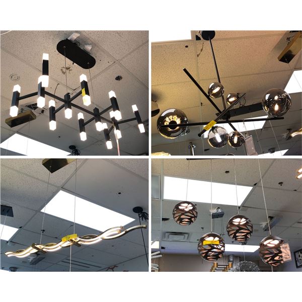 Group of 4 assorted contemporary chandeliers/ ceiling light fixtures - bidder responsible for remova