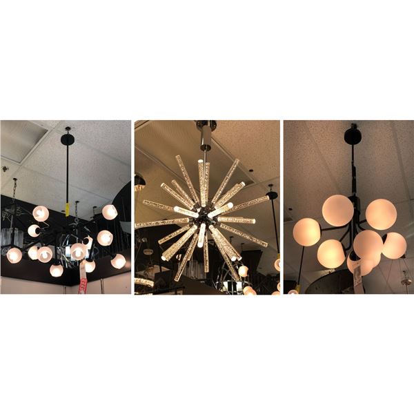 Group of 3 assorted contemporary decorative chandeliers/ ceiling lights