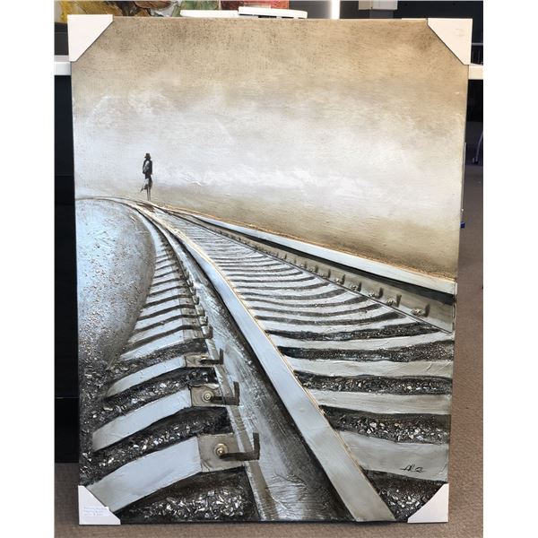 Original "Railroad" painting on canvas signed by artist w/ COA - approx. 35 1/2in x 47 1/2in