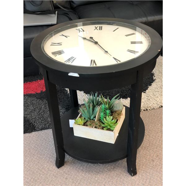 Contemporary side table w/ clock top - approx. 2ft diameter x 26in tall