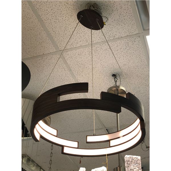 Contemporary wood style circular chandelier/celling light (bidder is responsible for removal)