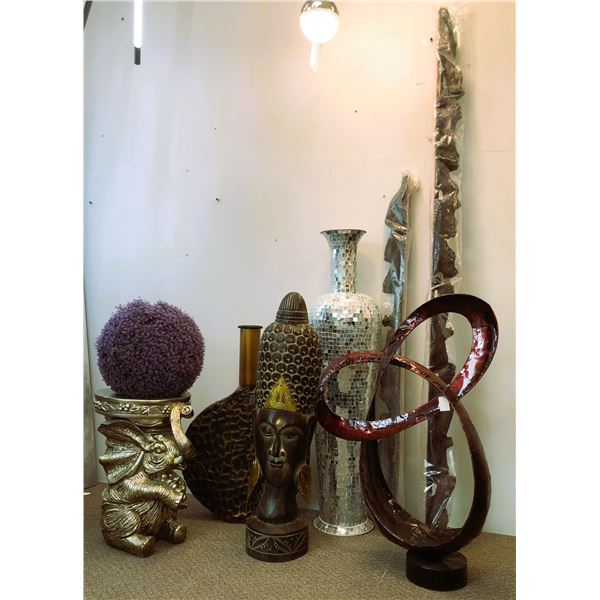 Large group of assorted decorative items - includes elephant plant stand/vases/etc.