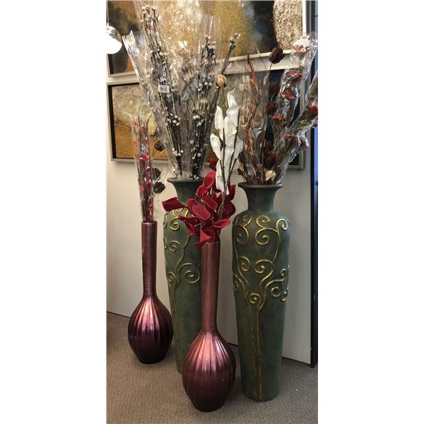 2 sets of decorative vases w/ artificial decorative plants