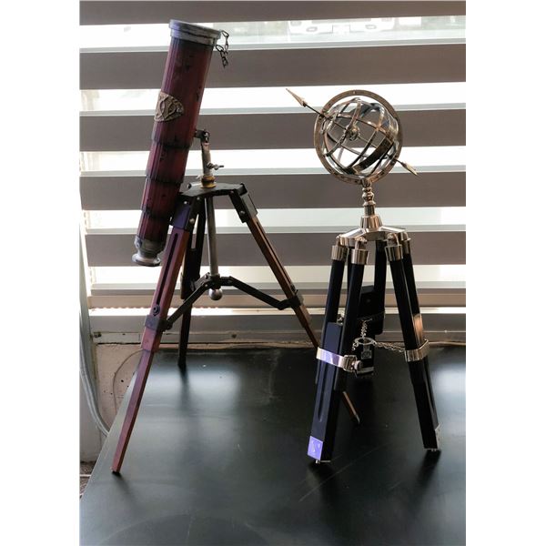 Group of 2 assorted decorative items - includes faux telescope w/ tripod