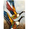 Image 2 : Framed birds flying painting on canvas (approx. 17.5 x 44.5in)