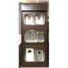 Image 1 : Group of 6 assorted kitchen sinks w/wooden display cabinet (approx. 38in W 18in D 92in H) (bidder re