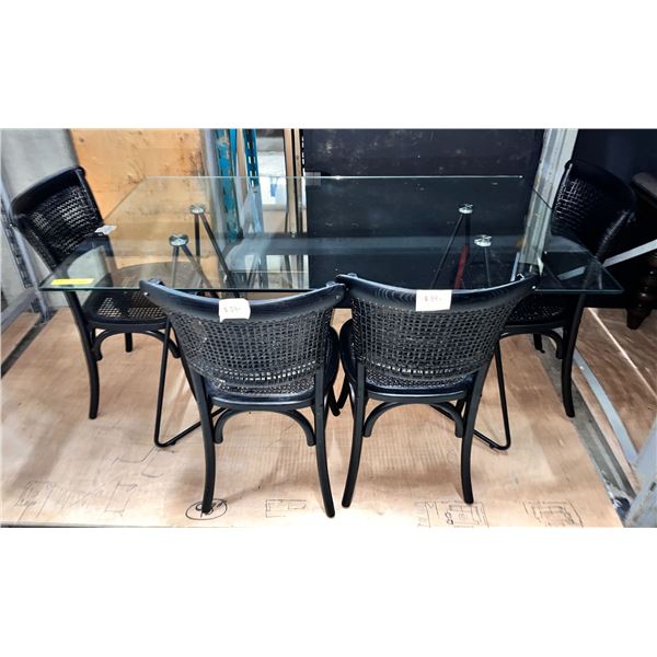 Glass dining table with a set of 4 matching chairs approx. 63in L 36in D 30in H