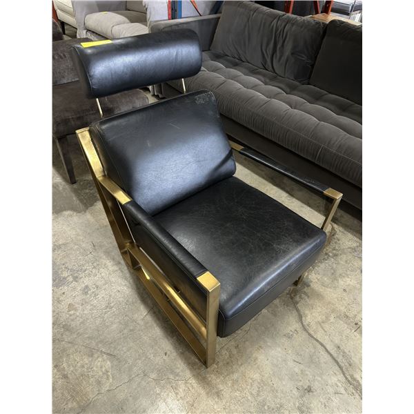 Black leather chair w/gold metal legs