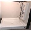 Image 1 : White shower base w/shower head, faucet, plate & knobs (base 4ft x 3ft)