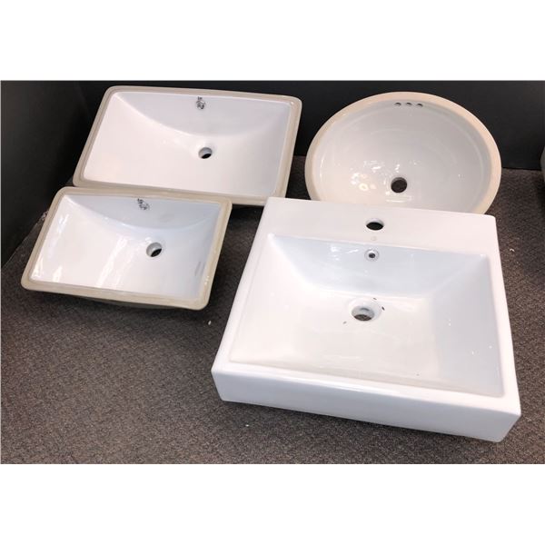 Group of 4 assorted bathroom sink bowls