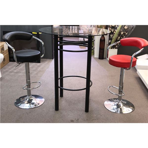 Set of 2 counter stools w/round counter table - (approx 3ft D 42in H)