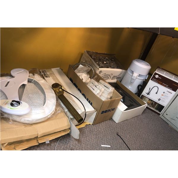 Large group of misc bathroom items includes - bidet, plumbing, instant hot water dispenser, water di