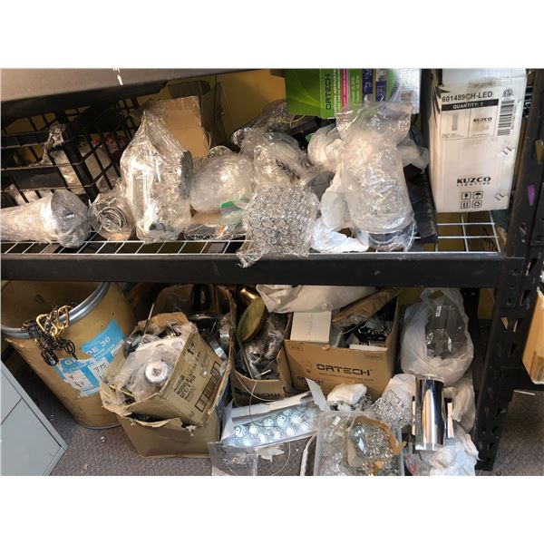 2 Shelves full of misc - chandelier crystals, hanging chains, assorted light fixtures, etc...