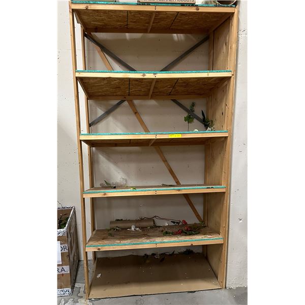 Wooden shelf rack approx. 90in H 50in W 25in D