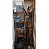 Image 2 : Group of assorted items - including wooden shelf approx. 100in H 37in W 15in D and 2 coat racks