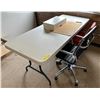 Image 1 : Foldable table approx. 72in L 30in D w/ 2 office chairs (contents on table included)